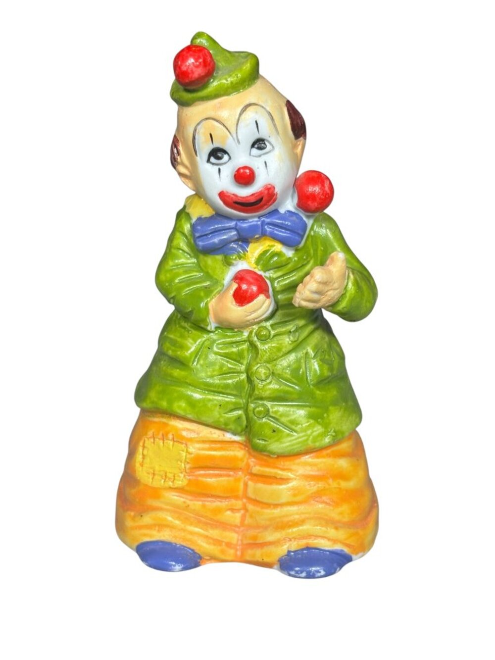 J.S.N.Y. Taiwan Ceramic Clown Bell Figurine Juggling Retro Decor 4.25”